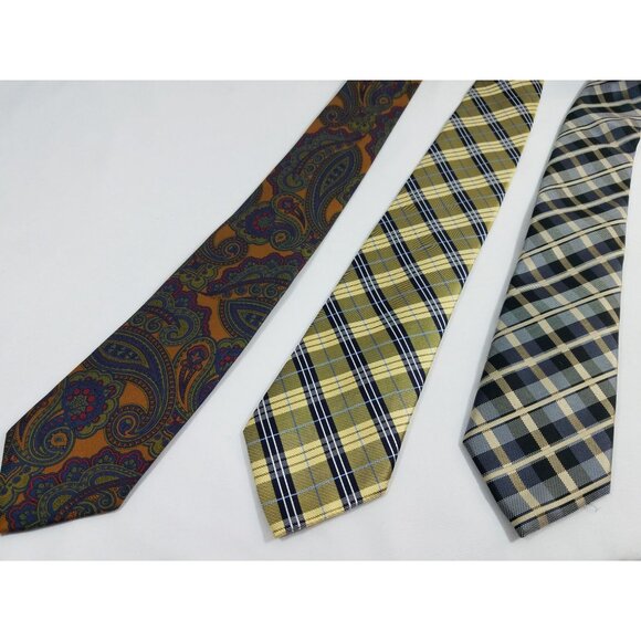 Saddlebred Mens Necktie lot of 3 Gold Navy Plaid Paisley Silk & Silk Blend ties - Picture 3 of 10